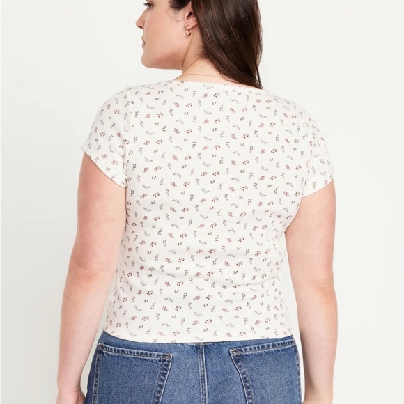 Old navy Ribbed Floral Button Top Plus Size 3X Cream Stretch Scoop Neck NWT - Picture 12 of 13
